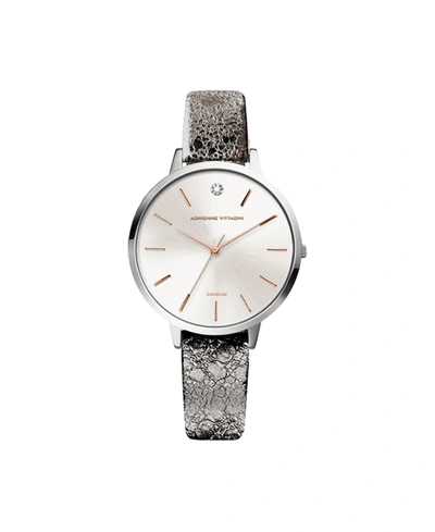 Adrienne Vittadini Silver Genuine Leather Strap Analog Watch, 32mm