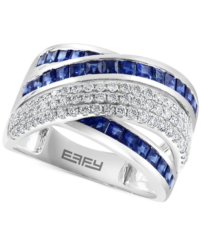 Effy Collection Effy Sapphire (1-5/8 Ct. T.w.) & Diamond (1/2 Ct. T.w.) Crossover Statement Ring In 14k White Gold