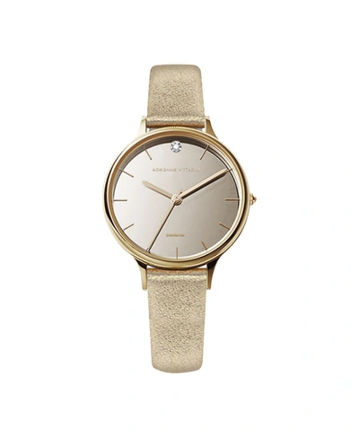 Adrienne Vittadini Gold-tone Genuine Leather Strap Analog Watch, 29mm