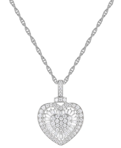Macy's Diamond Round & Baguette Heart 18" Pendant Necklace (1 Ct. T.w.) In 14k White Gold