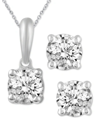 Macy's 2-pc. Set Diamond Solitaire Pendant Necklace & Matching Stud Earrings (5/8 Ct. T.w.) In 14k Gold In White Gold