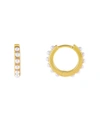 Adinas Jewels Thin Imitation Pearl Huggie Earrings In 14k Gold Plated Over Sterling Silver In Gold