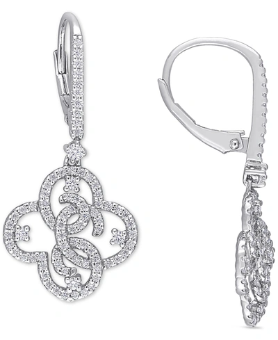 Macy's Lab-created Moissanite Quatrefoil Leverback Drop Earrings (1 Ct. T.w.) In Sterling Silver