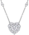Macy's Moissanite Heart Halo Pendant Necklace (2 Ct. T.w.) In Sterling Silver, 18" + 2" Extender In Moissanite