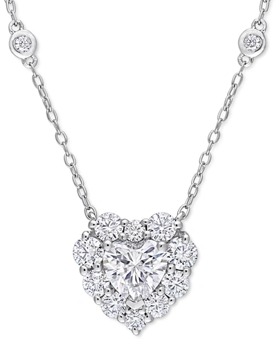MACY'S LAB-GROWN MOISSANITE HEART HALO 18" PENDANT NECKLACE (2 CT. T.W.) IN STERLING SILVER
