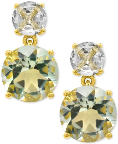 Macy's Prasiolite (5-3/4 Ct. T.w.) & White Quartz (1-1/3 Ct. T.w.) Drop Earrings In 14k Gold-plated Sterlin