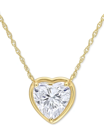 Macy's Lab-created Moissanite Heart Solitaire 17" Pendant Necklace (2 Ct. T.w.) In 10k Gold