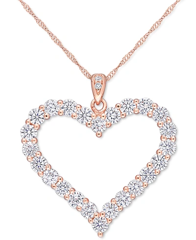 Macy's Lab-created Moissanite Heart 18" Pendant Necklace (2-2/5 Ct. T.w.) In 18k Rose Gold-plated Sterling