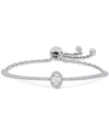 Macy's Lab-created Moissanite Oval Halo Bolo Bracelet (3/4 Ct. T.w.) In Sterling Silver In Moissanite