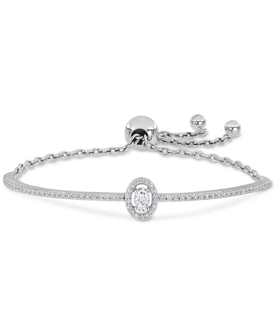 Macy's Lab-created Moissanite Oval Halo Bolo Bracelet (3/4 Ct. T.w.) In Sterling Silver
