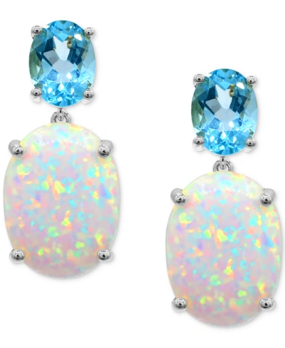 Macy's Lab-grown Opal (4-1/4 Ct. T.w.) & Sky Blue Topaz (2-3/4 Ct. T.w.) Drop Earrings In Sterling Silver In Multi