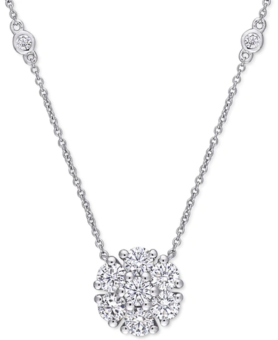 Macy's Lab-created Moissanite Cluster 18" Pendant Necklace (1-1/3 Ct. T.w.) In 10k White Gold