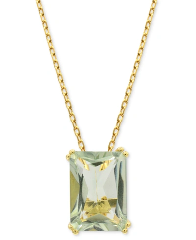 Macy's Lime Quartz Solitaire 18" Pendant Necklace In 14k Gold-plated Sterling Silver (also In White Quartz In Prasiolite