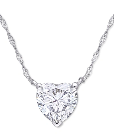 Macy's Lab-created Moissanite Heart Solitiare 17" Pendant Necklace (2 Ct. T.w.) In 10k White Gold