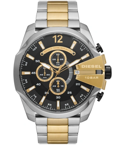 Diesel Men's Mega Chief Chronograph Two-tone Stainless Steel Bracelet Watch, 51mm In Gold-tone And Silver-tone