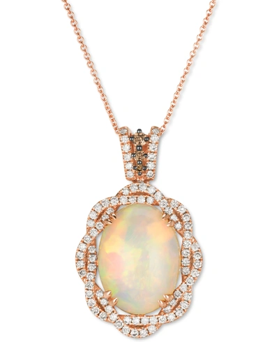 Le Vian Neopolitan Opal (4-1/2 Ct. T.w.) & Diamond (3/4 Ct. T.w.) Braided Halo 18" Pendant Necklace In 14k R