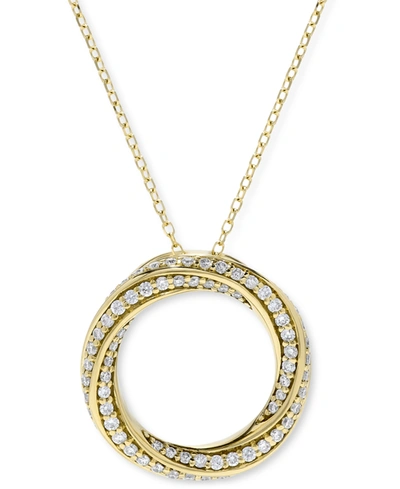 Macy's Diamond Circle Pendant Necklace (3/8 Ct. T.w.) In 14k White, Yellow Or Rose Gold, 16" + 2" Extender In Yellow Gold