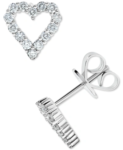 Macy's Diamond Heart Stud Earrings (1/2 Ct. T.w.) In 14k White Gold