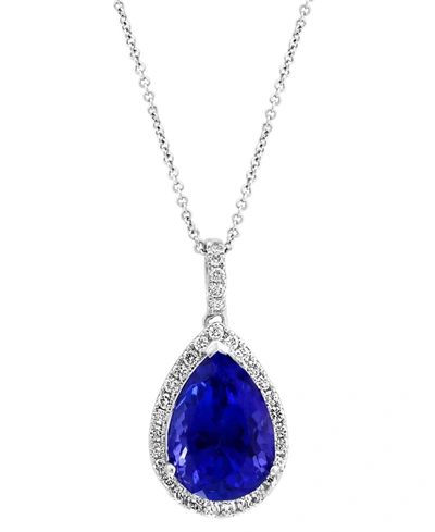 Effy Collection Effy Tanzanite (6 Ct. T.w.) & Diamond (3/8 Ct. T.w.) Halo 16" Pendant Necklace In 14k White Gold