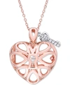 Macy's White Topaz Heart Lock & Key 18" Pendant Necklace In Sterling Silver & 18k Rose Gold-plate In Rose Gold