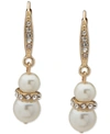 ANNE KLEIN GOLD-TONE PAVE & IMITATION PEARL SNOWMAN DROP EARRINGS