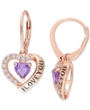 Macy's Amethyst (4/5 Ct. T.w.) & White Topaz (5/8 Ct. T.w.) Heart "i Love You" Leverback Drop Earrings In 1 In Amethyst