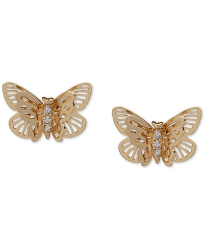 Lonna & Lilly Gold-tone Filigree Butterfly Stud Earrings In White