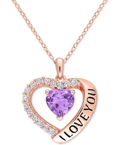 Macy's Amethyst (1 Ct. T.w.) & White Topaz (5/8 Ct. T.w.) "i Love You" 18" Heart Pendant Necklace In 18k Ro