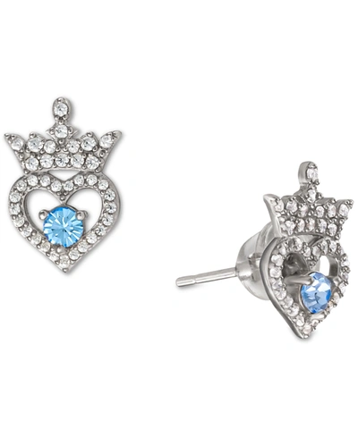 Disney Cubic Zirconia Princess Tiara Heart Stud Earrings In Sterling Silver In December