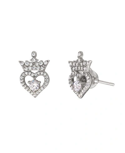 Disney Cubic Zirconia Princess Tiara Heart Stud Earrings In Sterling Silver In April