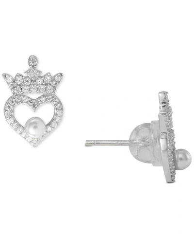 Disney Cubic Zirconia Princess Tiara Heart Stud Earrings In Sterling Silver In June