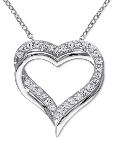 Macy's Lab-created White Sapphire Heart 18" Pendant Necklace (5/8 Ct. T.w.) In Sterling Silver