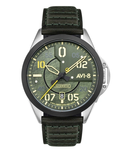 Avi-8 Men's P-51 Mustang Hitchcock Automatic Greentree Green Genuine Leather Strap Watch 43mm