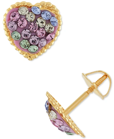 Macy's Children's Crystal Heart Stud Earrings In 14k Gold In Multi