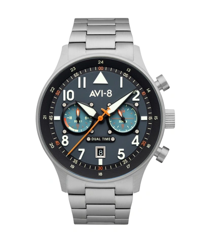 Avi-8 Men's Hawker Hurricane Carey Dual Time Gutersloh Silver-tone Solid Stainless Steel Bracelet Watch 43