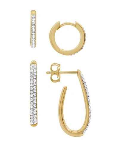 Essentials Silver Plated, Gold Plated Or Rose Gold Plated 2pc Hoop And Post Hoop Earrings Set In Gold-plated