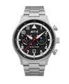 AVI-8 MEN'S HAWKER HURRICANE CAREY DUAL TIME RANGOON SILVER-TONE SOLID STAINLESS STEEL BRACELET WATCH 43MM