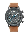 AVI-8 MEN'S HAWKER HURRICANE CAREY DUAL TIME ORISSA BEIGE GENUINE LEATHER STRAP WATCH 43MM