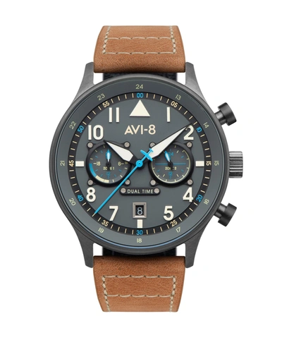 Avi-8 Men's Hawker Hurricane Carey Dual Time Orissa Beige Genuine Leather Strap Watch 43mm In Tan/beige