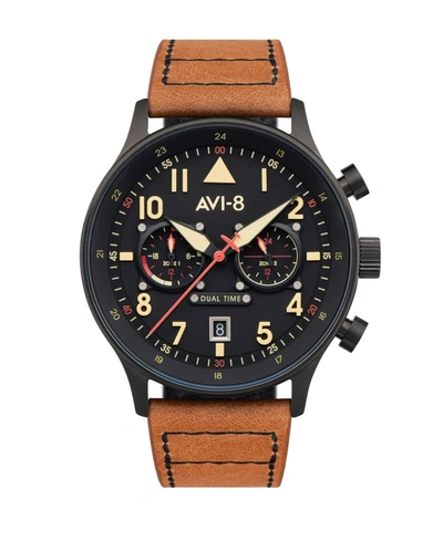 Avi-8 Men's Hawker Hurricane Carey Dual Time Debden Brown Genuine Leather Strap Watch 43mm