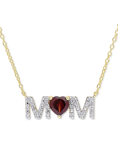 Macy's Rhodolite Garnet (4/5 Ct. T.w.) & Diamond (1/10 Ct. T.w.) Mom 18" Pendant Necklace In 18k Gold-plate