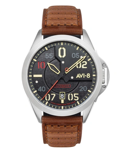 Avi-8 Men's P-51 Mustang Hitchcock Automatic Meadow Brook Brown Genuine Leather Strap Watch 43mm