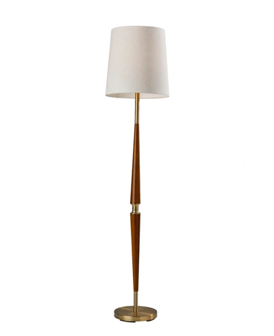 Adesso Weston Floor Lamp In Walnut Rubberwood With Brass Accents