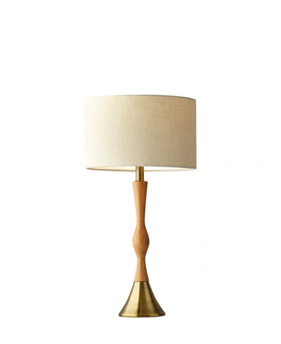 Adesso Eve Table Lamp In Natural Oak Wood With Brass Accent