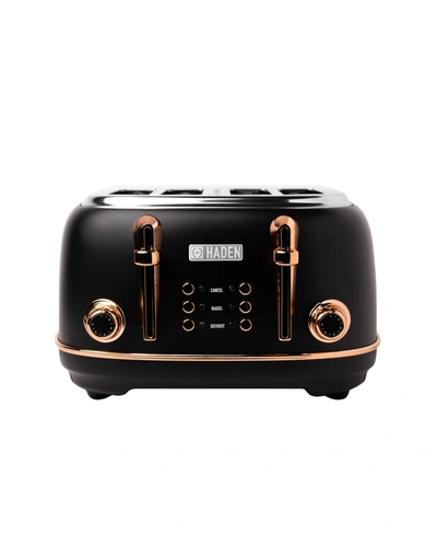 Haden Heritage 4-slice Toaster With Browning Control, Cancel, Bagel And Defrost Settings - 75042 In Black/copper