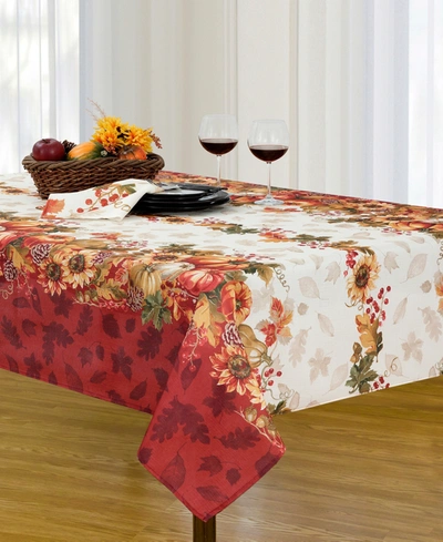 Elrene Swaying Leaves Double Border 60" X 144" Tablecloth In Ivory