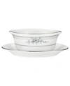 NORITAKE "SWEET LEILANI" GRAVY BOAT & STAND SET