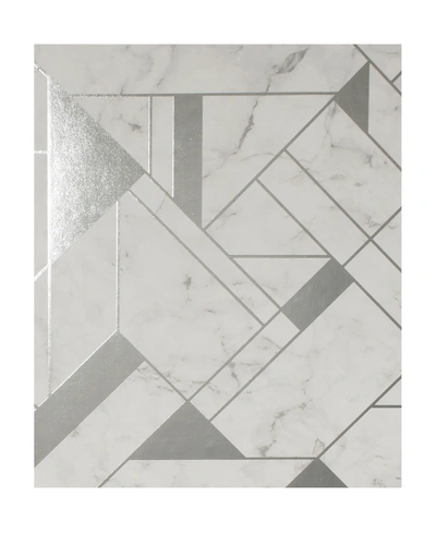 Advantage 20.5" X 369" Gulliver Marble Geometric Wallpaper In Silver