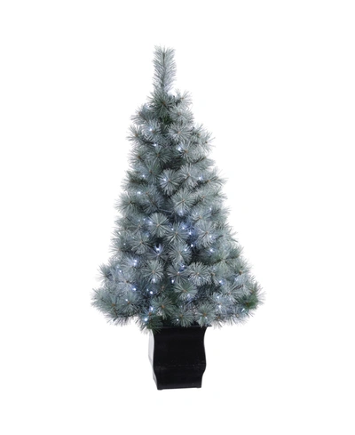 Nearly Natural Snowy Mountain Pine Artificial Christmas Tree With 150 Led Lights And Decorative Planter In Green