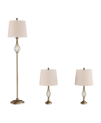 Lavish Home S Table And Floor Lamps - Set Of 3 In Gold,linen